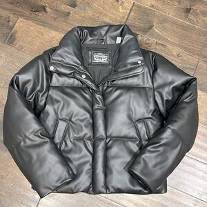 Faux Leather Puffer Coat